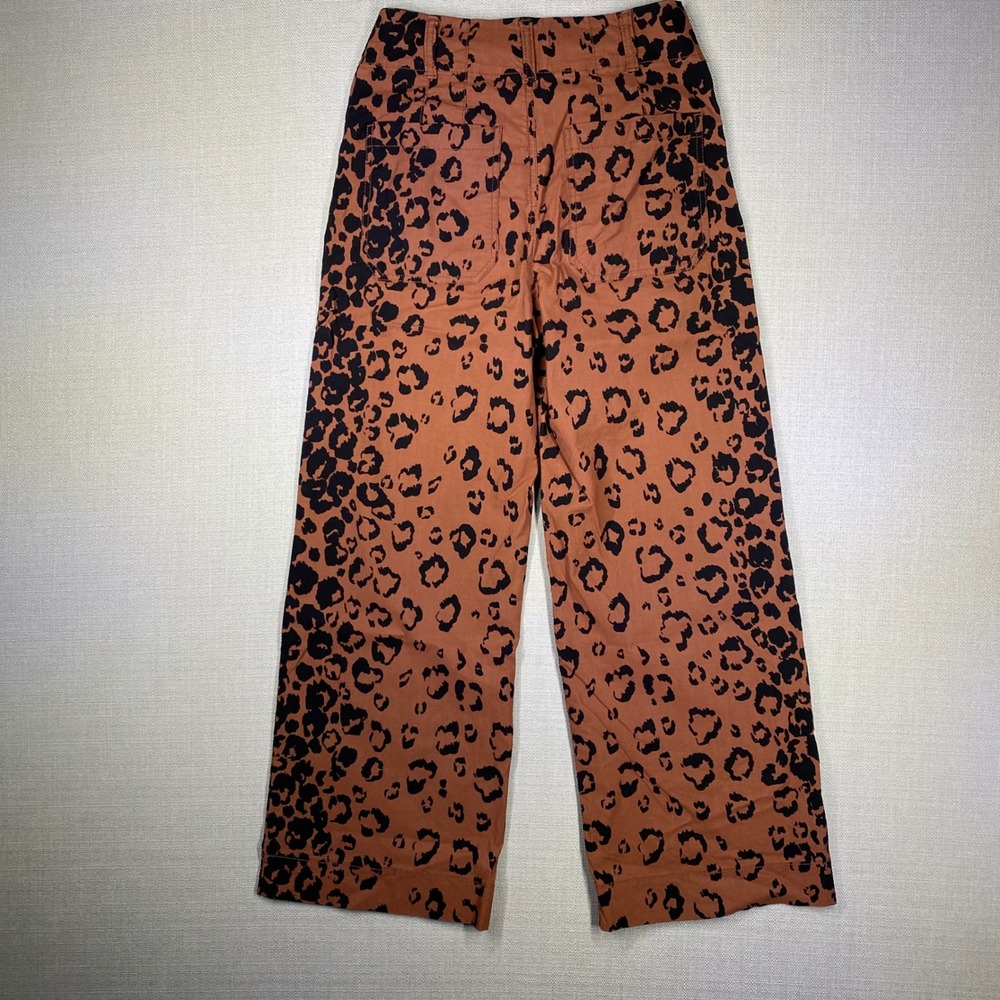 Maeve Anthropologie The Colette Leopard Print Wide Leg Cropped Pants Rust 24 - Picture 2 of 9